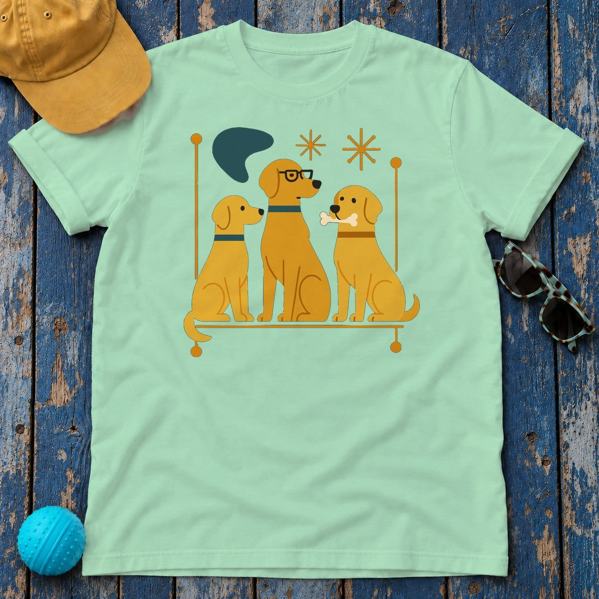 Mid-Century Yellow Lab T-Shirt in Mint Green