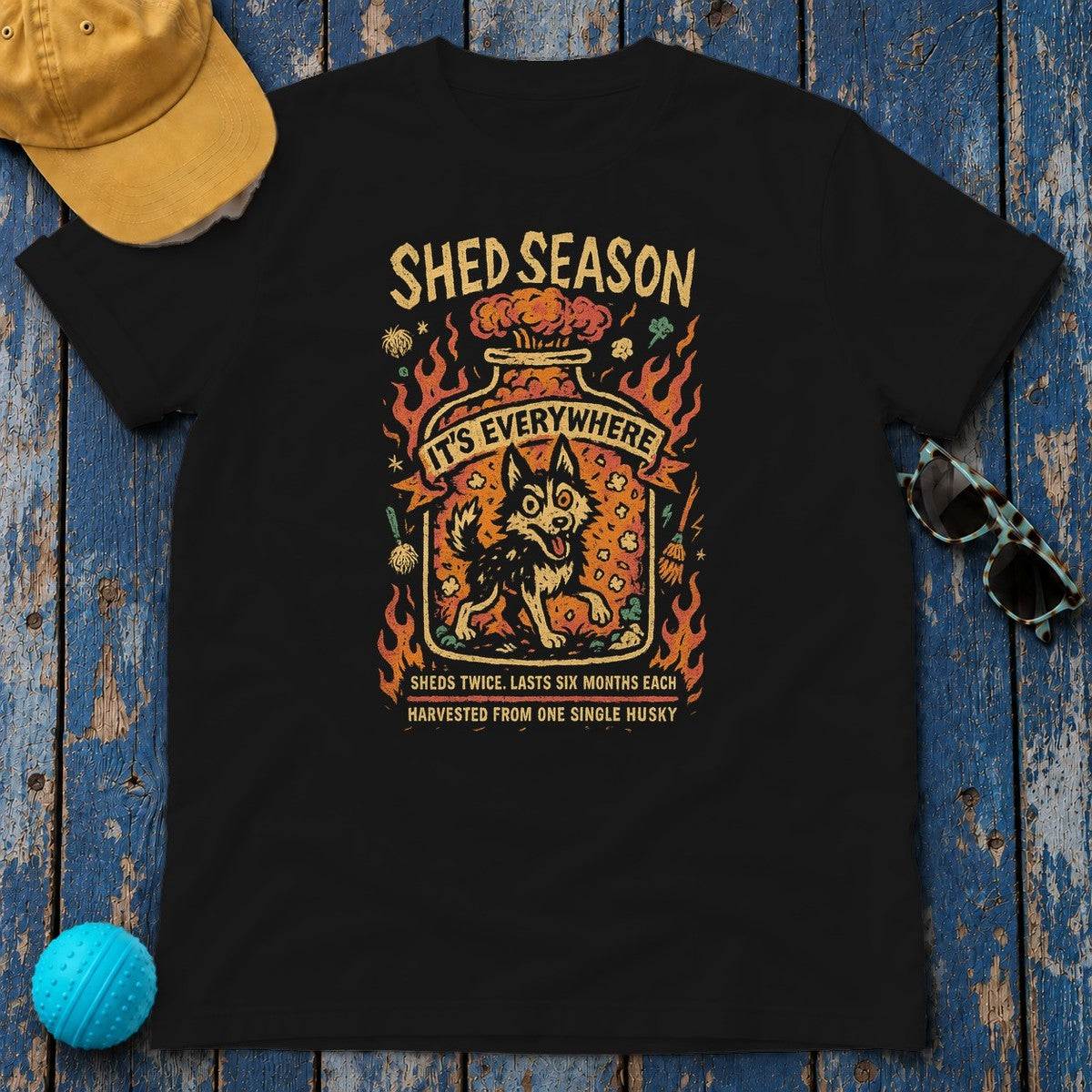 Siberian Husky Shed Season T-Shirt in Black