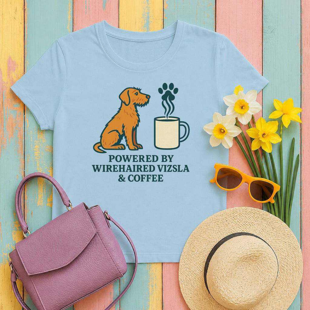 Powered by Wirehaired Vizsla & Coffee Tee in Light Blue