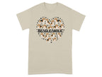 Beagleholic text inside heart shape with beagles and paw prints.