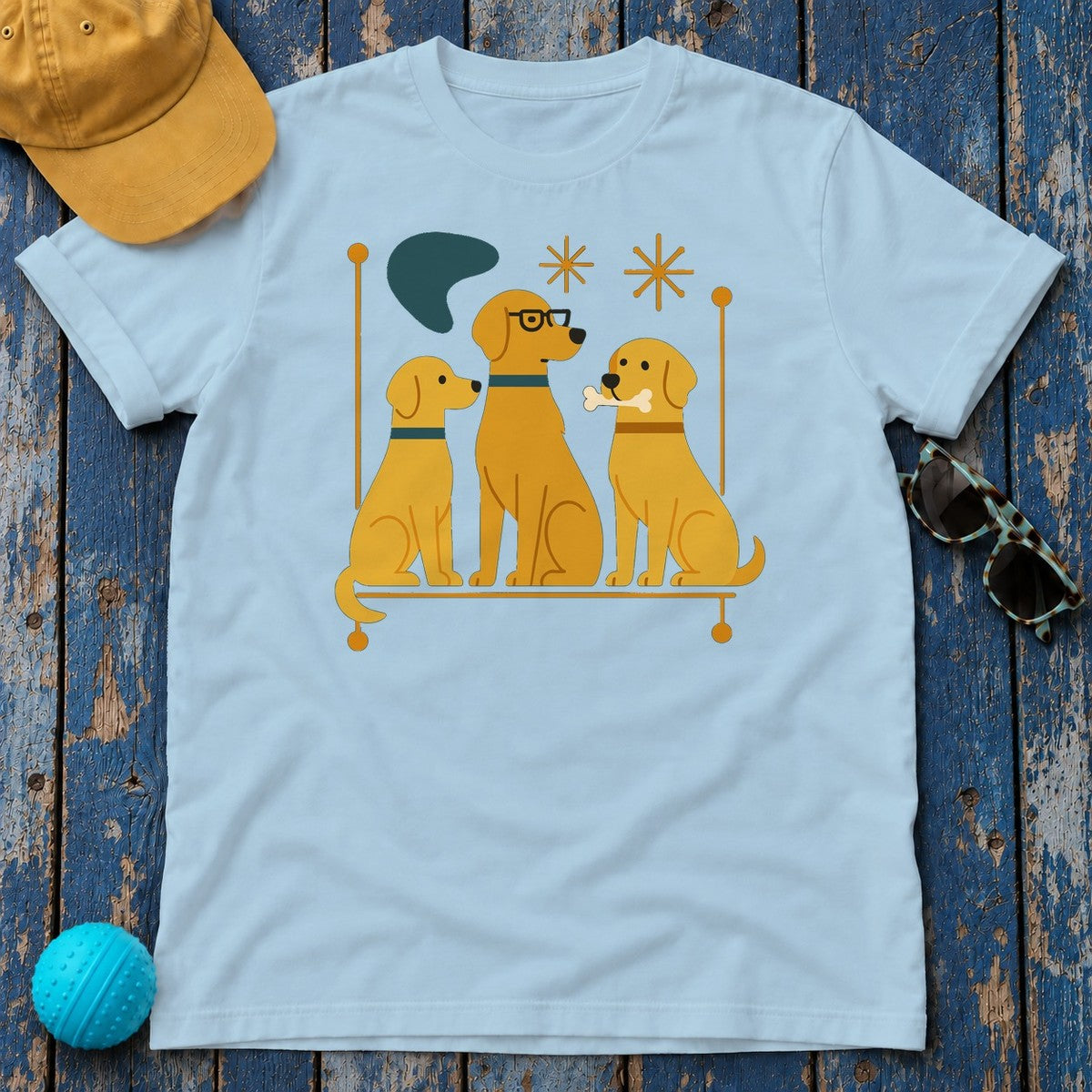 Mid-Century Yellow Lab T-Shirt in Light Blue