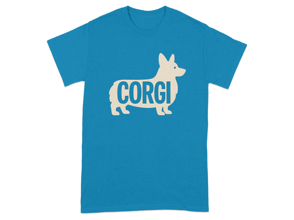 Teal t-shirt with cream corgi outline and "CORGI" text