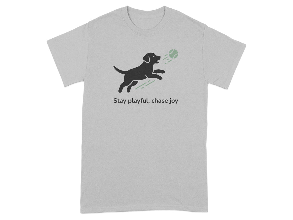 Stay playful chase joy dog and ball graphic T-shirt