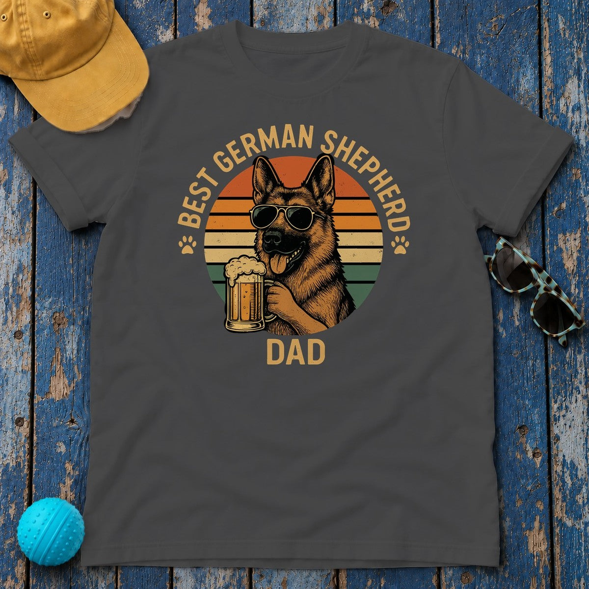 Best German Shepherd Dad Beer Lover Gift Funny T-Shirt in Dark Heather