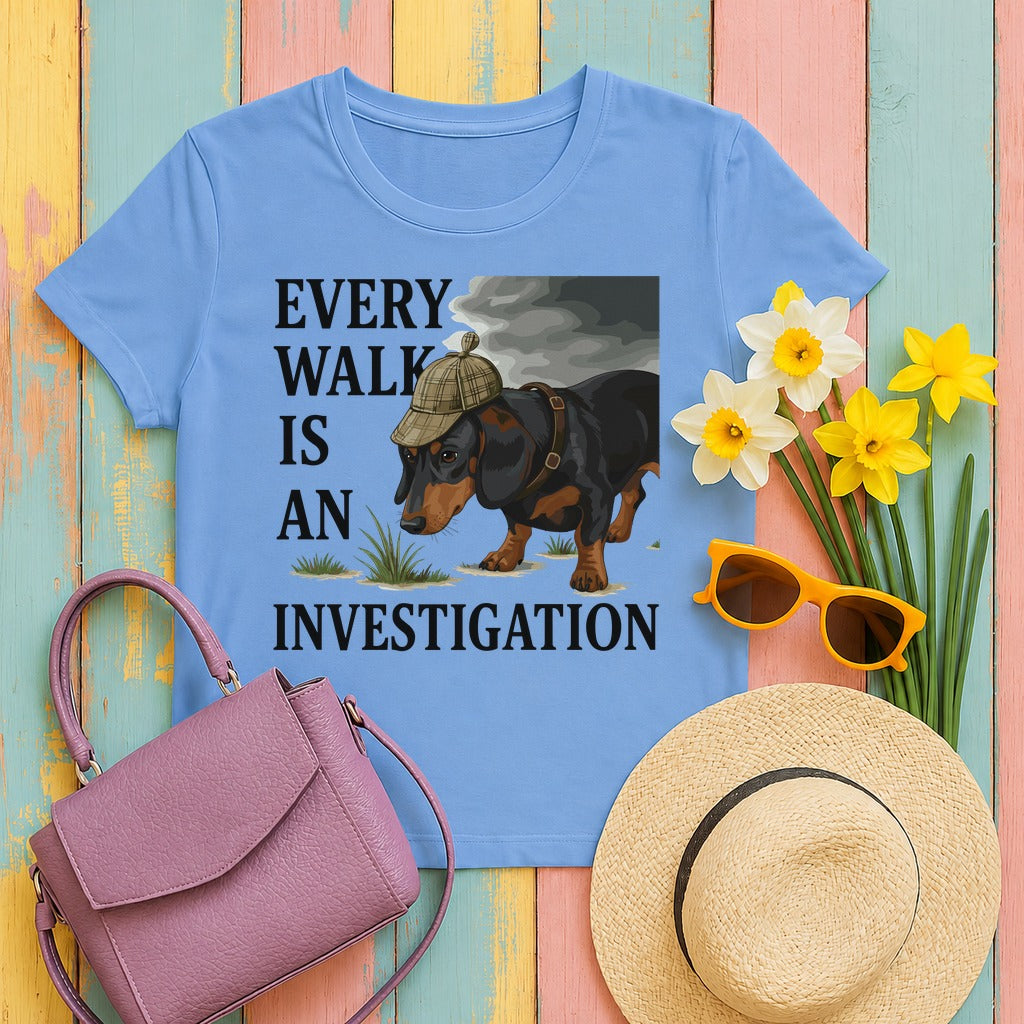 Dachshund Detective T-Shirt in Carolina Blue