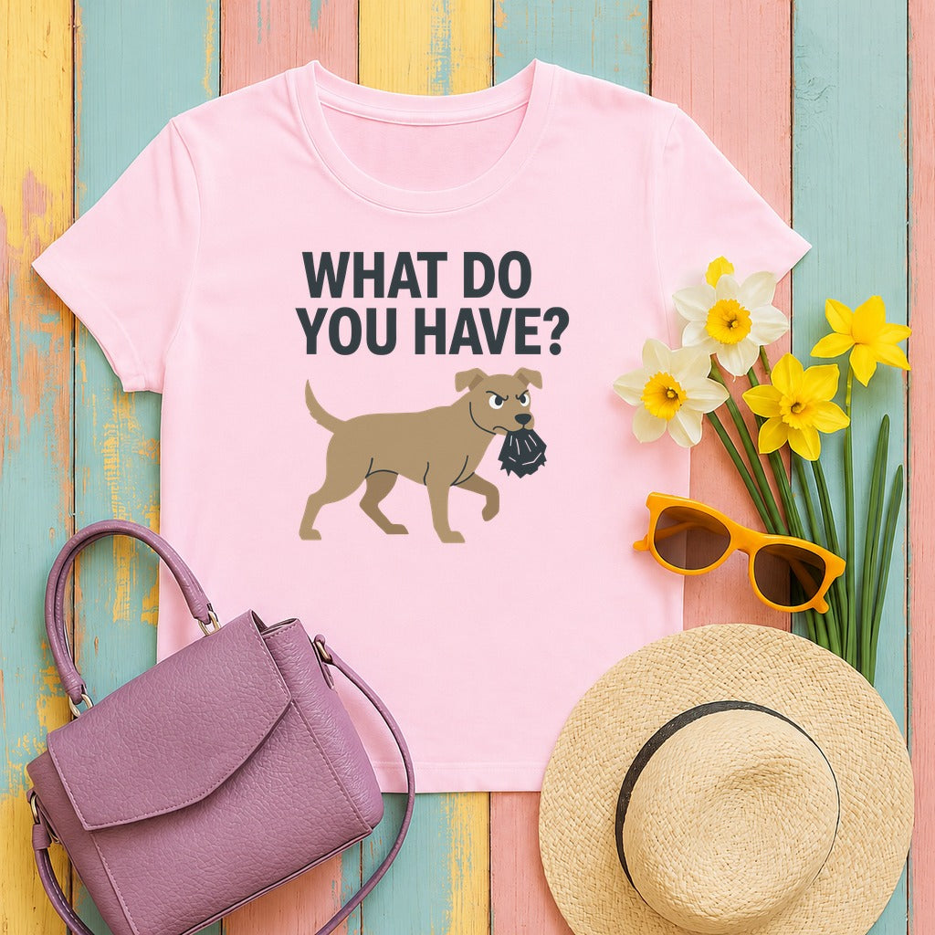 Funny Dog What Do You Have Question Mark T-Shirt in Light Pink