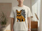 French bulldog graphic with "Full-Time Couch Potato" text on a cream t-shirt.