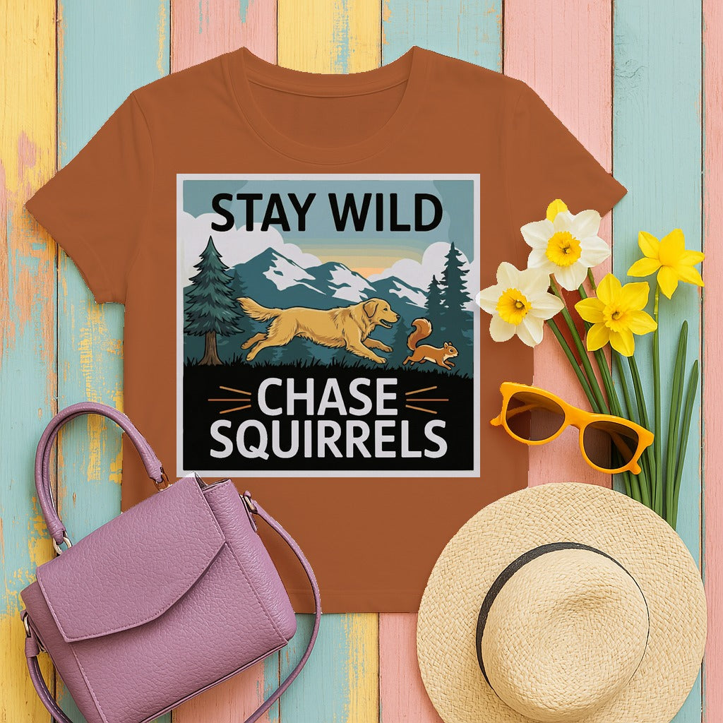 Stay Wild Chase Squirrels T-Shirts in Texas Orange