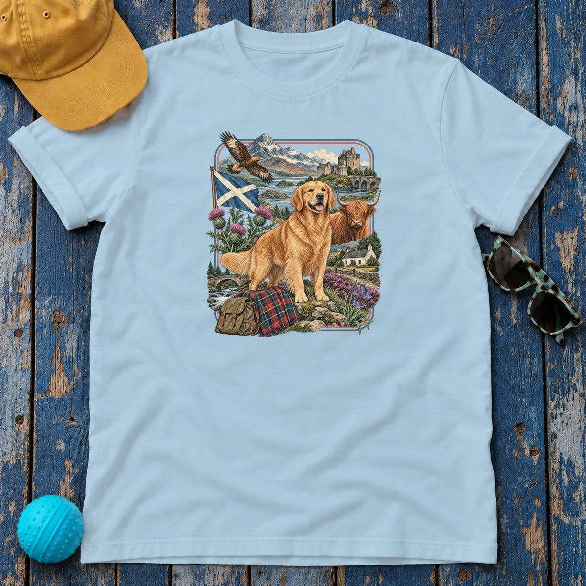 Golden Retriever Scotland Heritage T-Shirt in Light Blue
