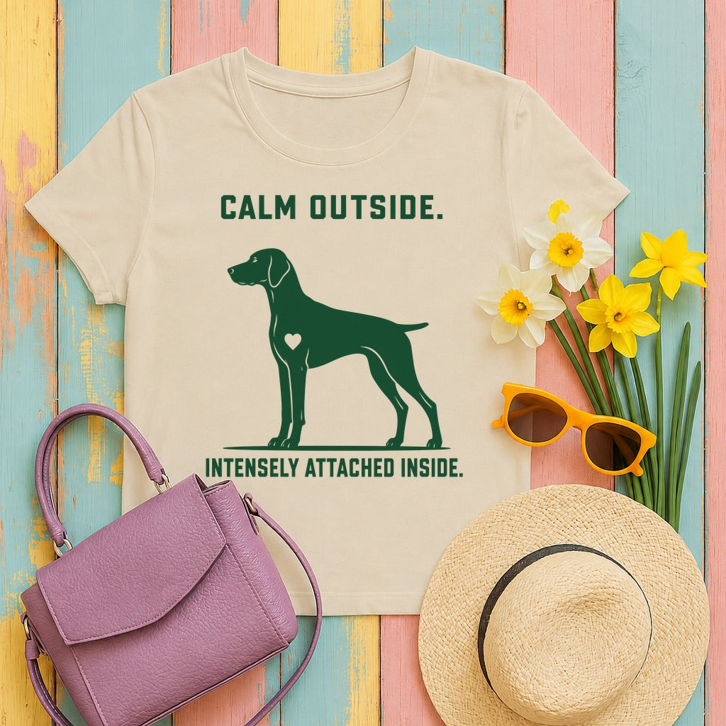 Calm Outside, Attached Inside Vizsla T-Shirt in Sand