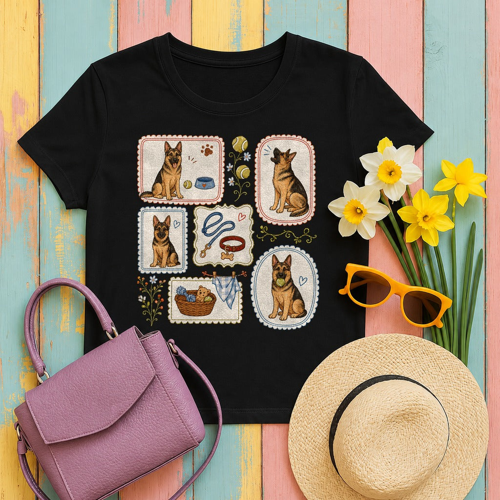 Whimsical German Shepherd T-Shirt in Black