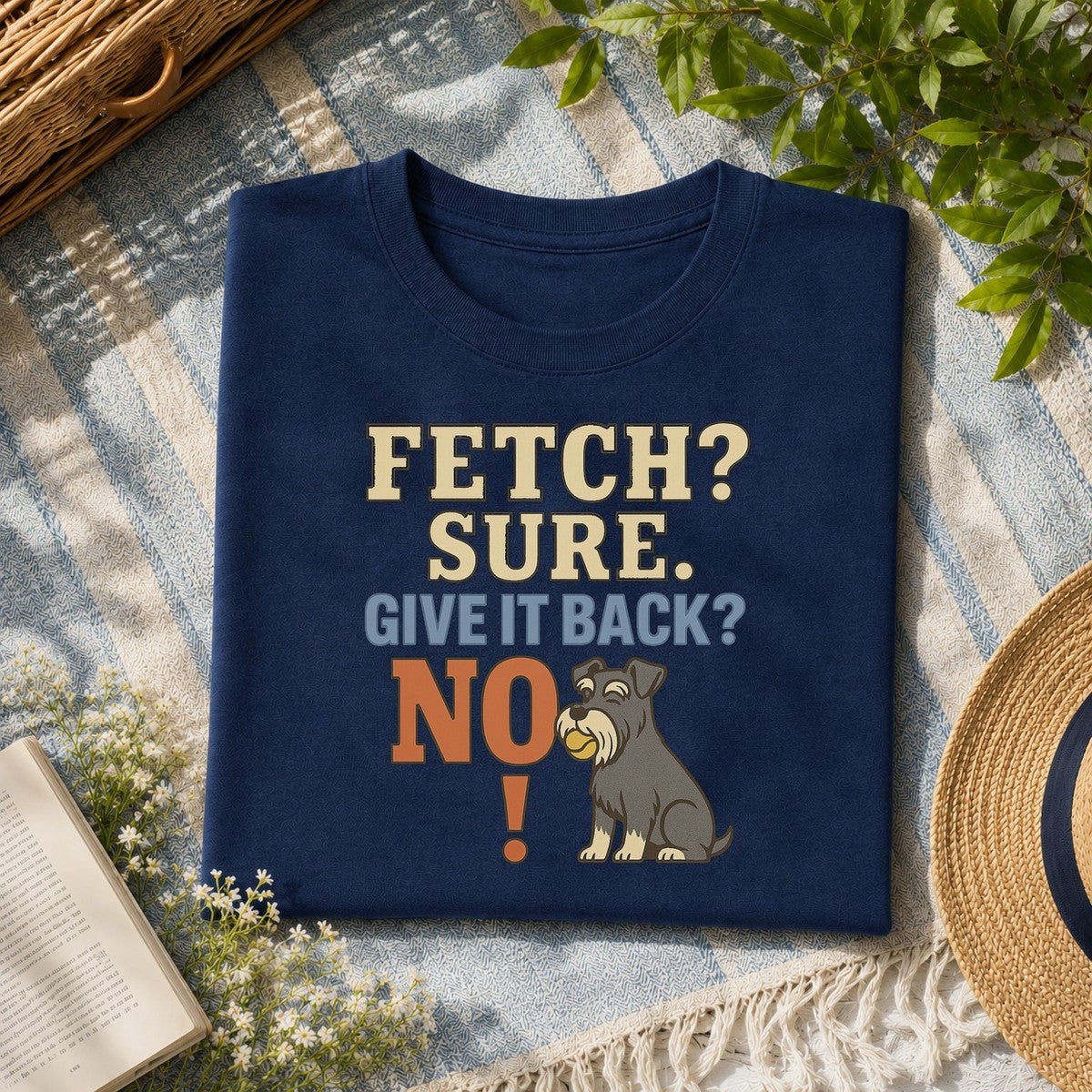 Schnauzer fetch tee flat-lay