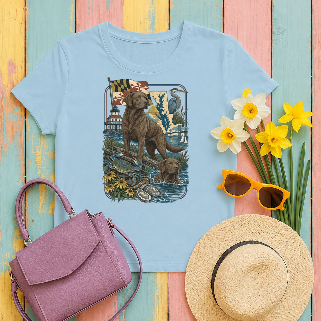 Chesapeake Bay Retriever Maryland Heritage tee, Light Blue