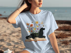 Floral Dog Silhouette with Book Design T-Shirt