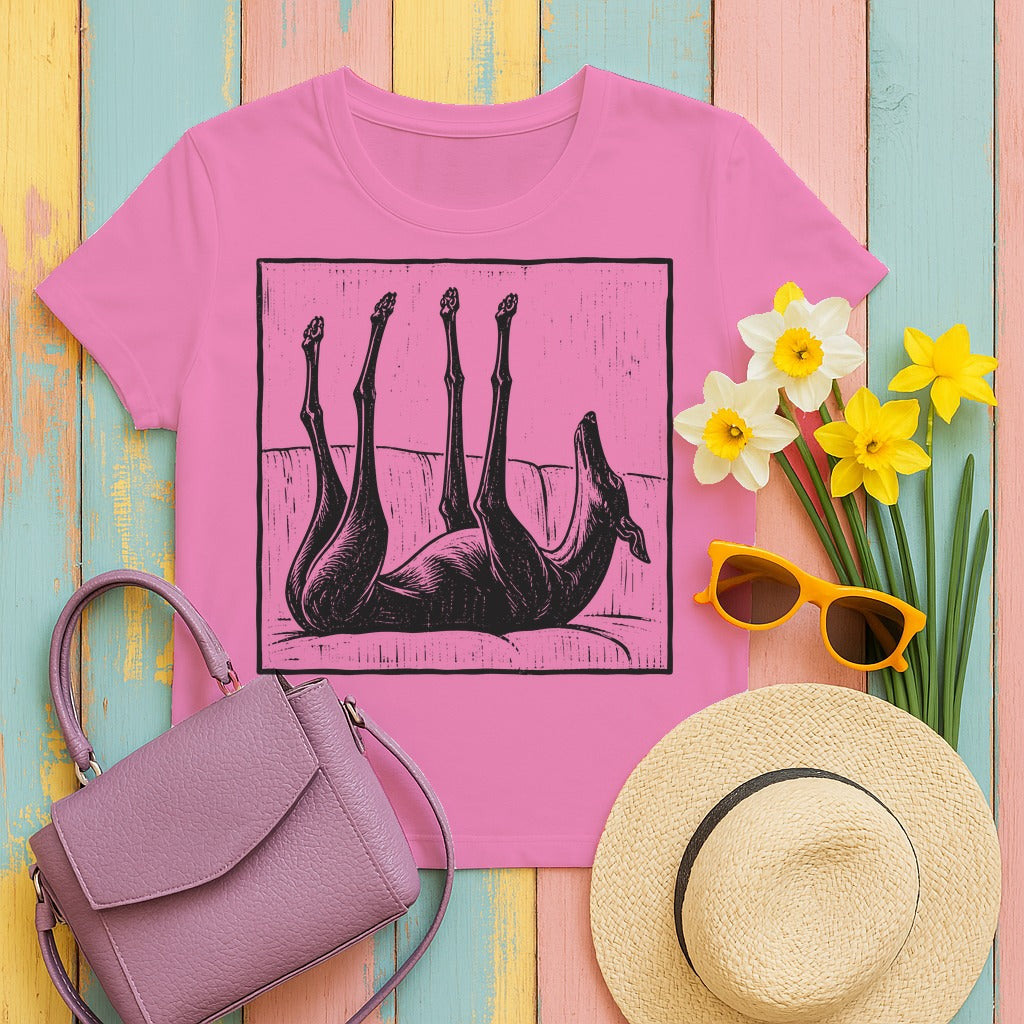 Upside Down Sleeping Greyhound T-Shirt in Azalea