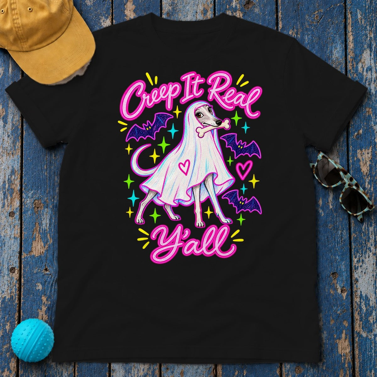 Greyhound Creep It Real Halloween Ghost T-Shirt in Black