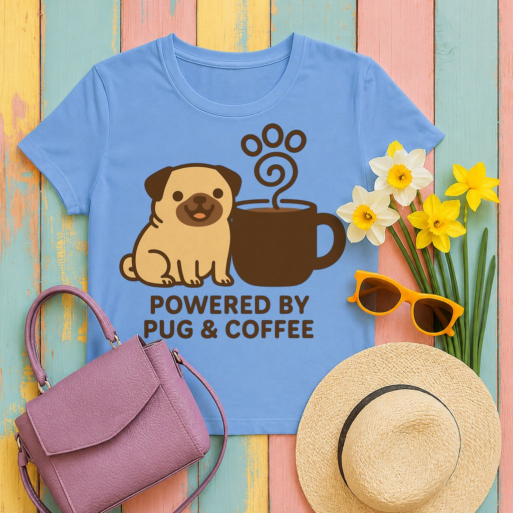 Powered By Pug & Coffee T-Shirt in Carolina Blue