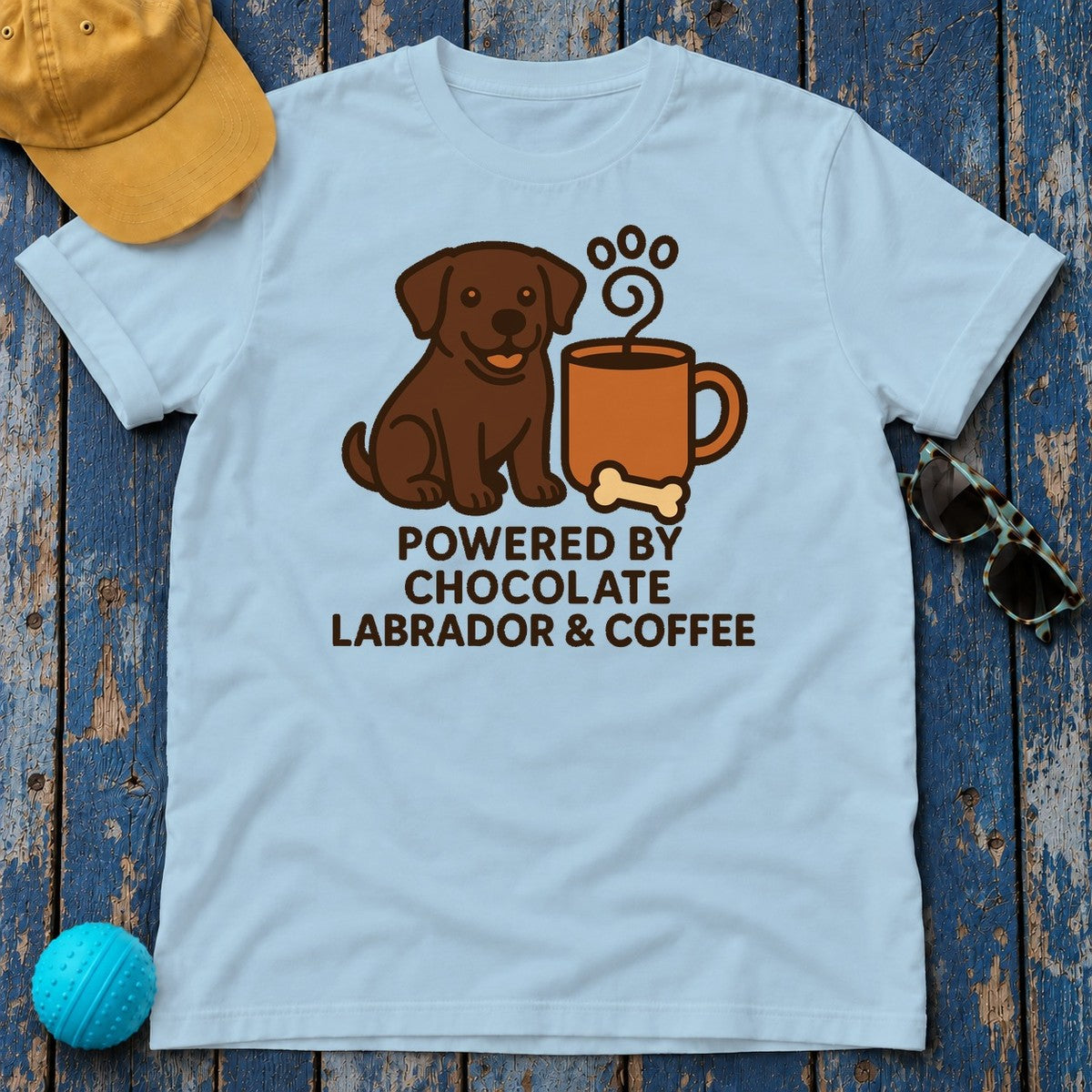 Chocolate Lab & Coffee Power T-shirt in Light Blue