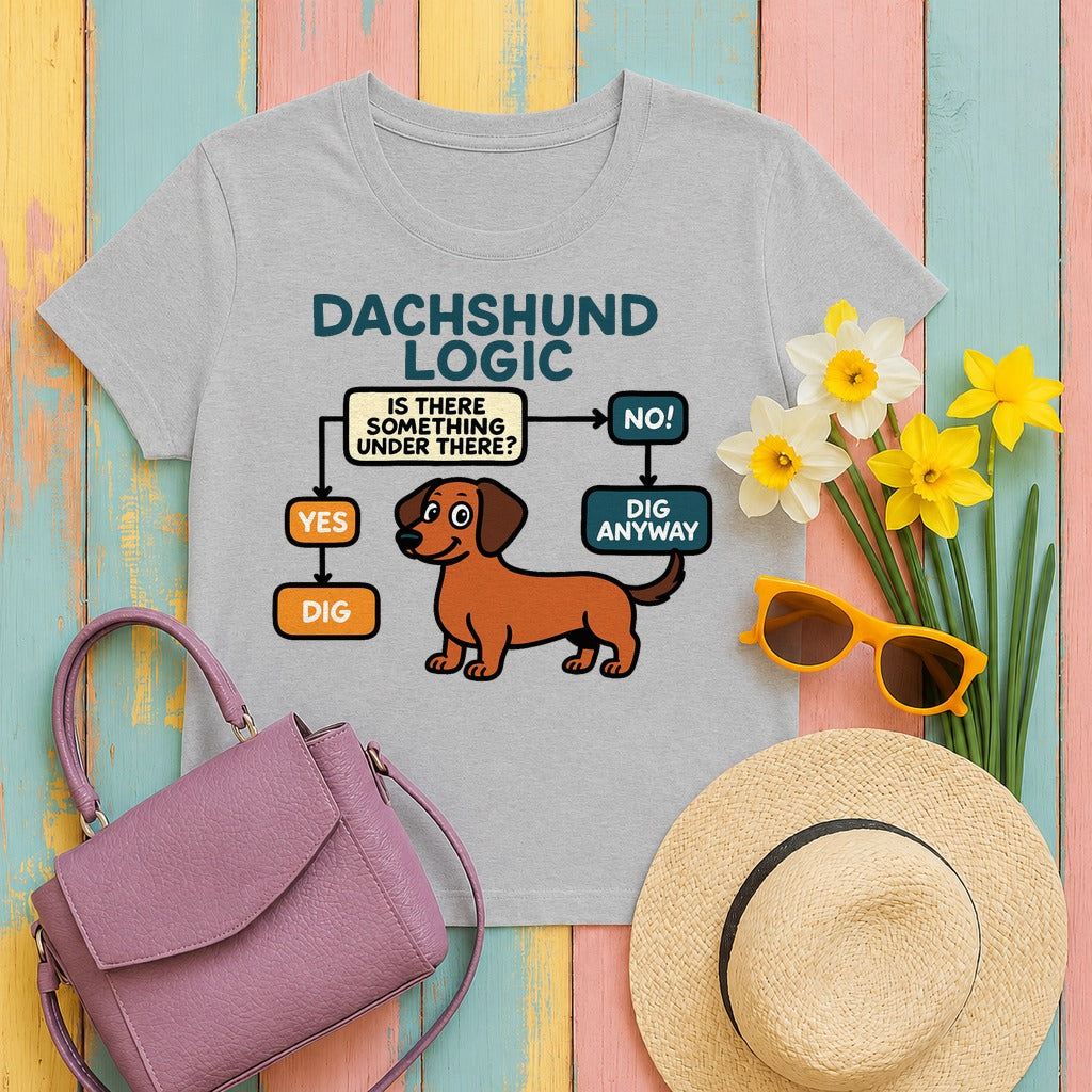 Dachshund Logic Flowchart Tee in Sport Grey