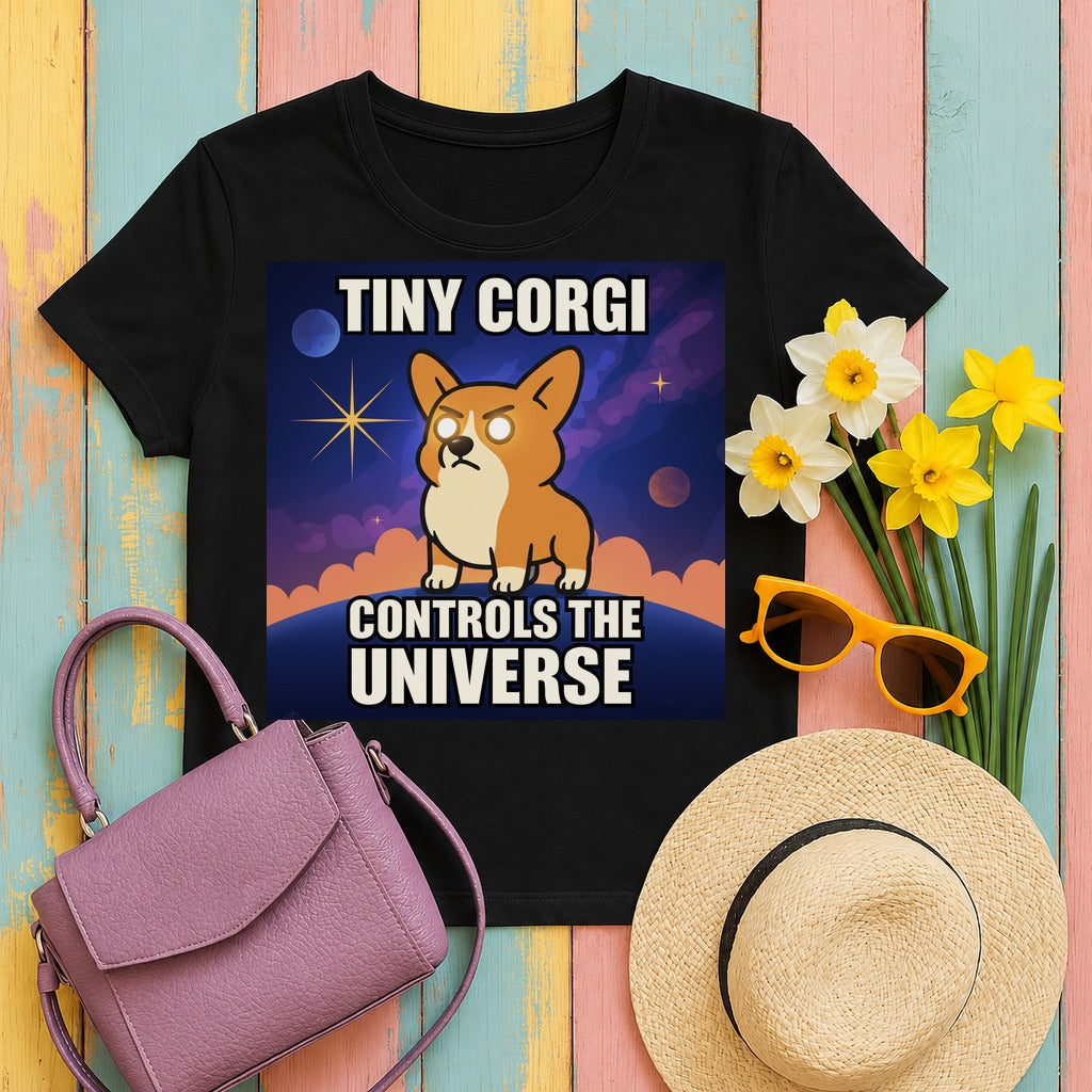 w4hero tiny-corgi-controls-the-universe-graphic-design- tee flat lay hero v8