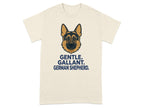 T-shirt with German Shepherd graphic and text "GENTLE. GALLANT. GERMAN SHEPHERD."