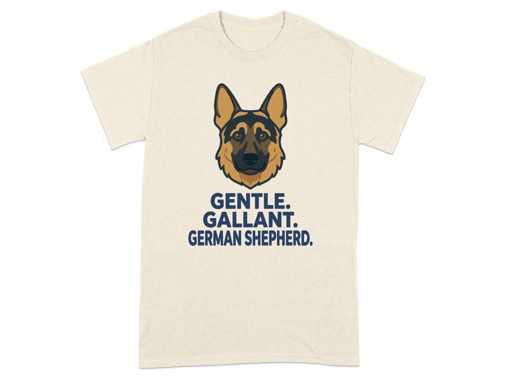 T-shirt with German Shepherd graphic and text "GENTLE. GALLANT. GERMAN SHEPHERD."