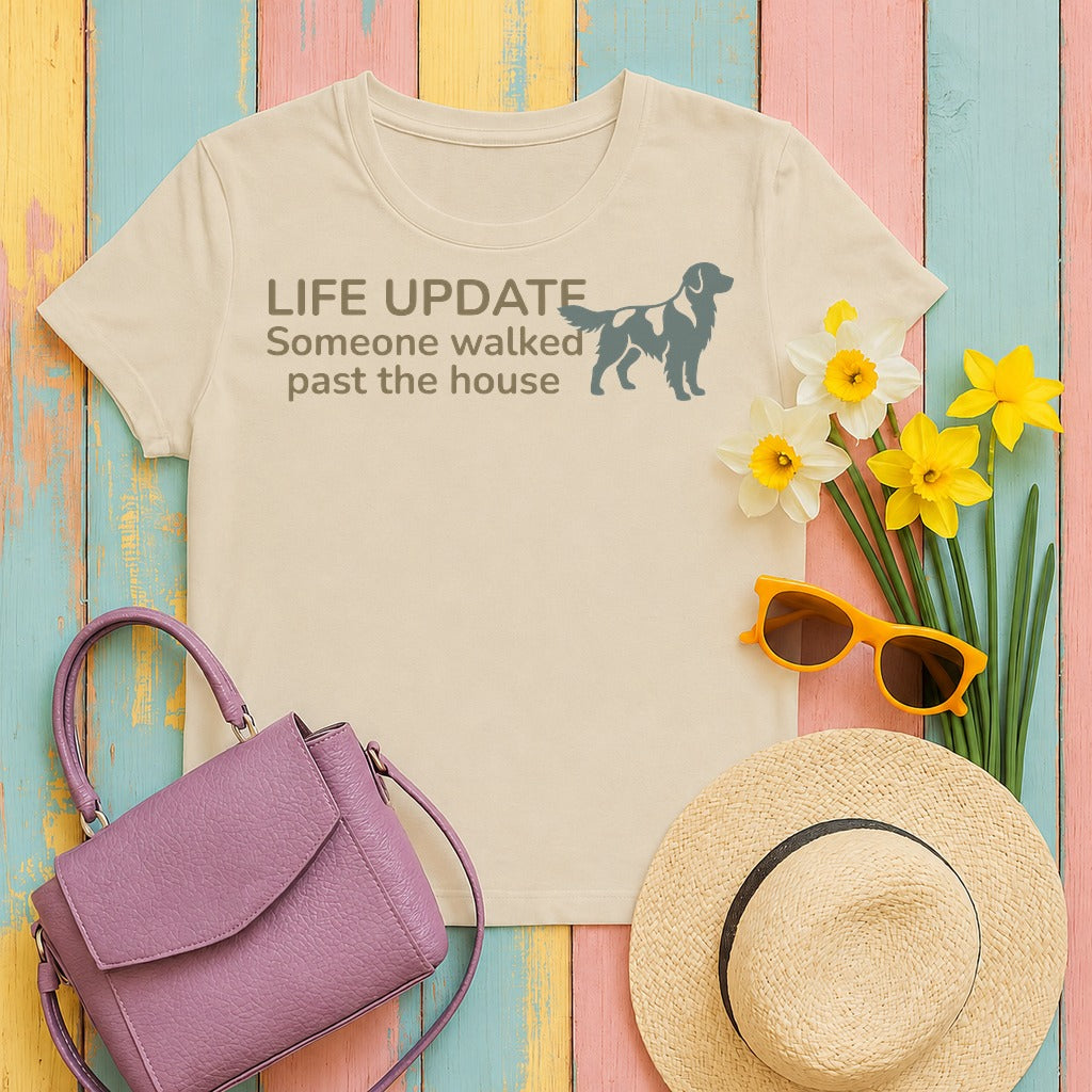 w3hero dramatic-life-update-golden-retriever-t-shirt tee flat lay hero v8