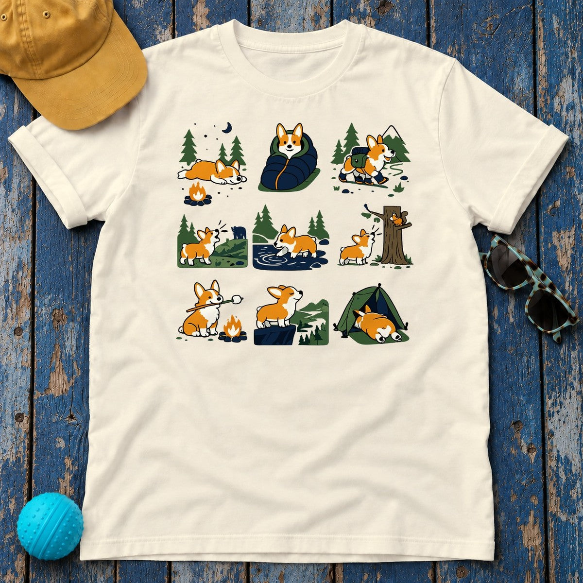 Happy Trails Corgi Wilderness T-Shirt in Natural