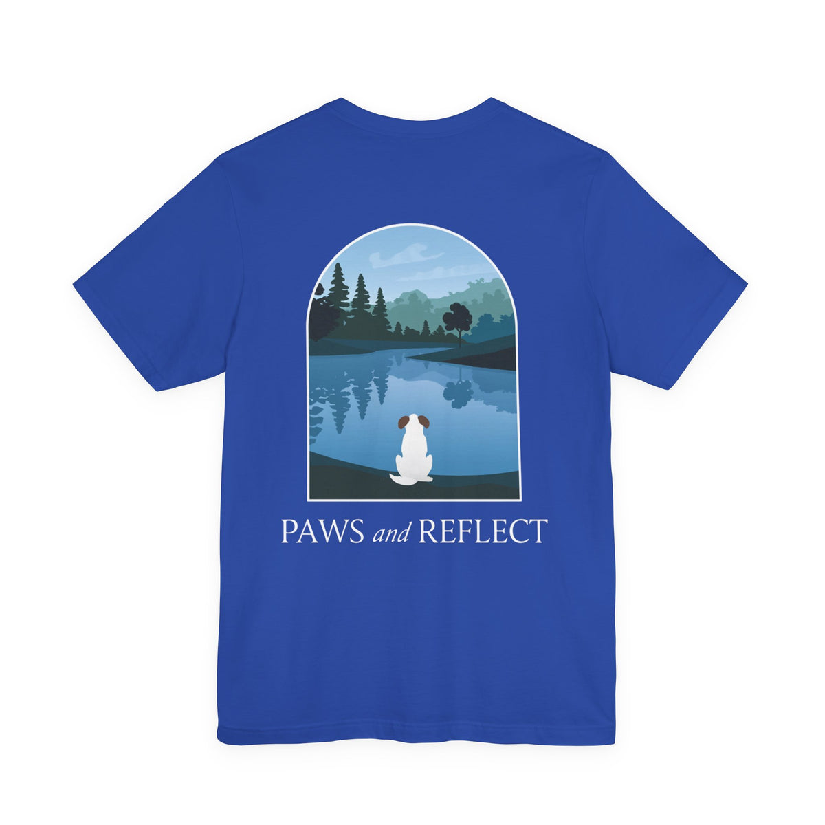 Paws and Reflect White Dog Back Print Tee in True Royal, back