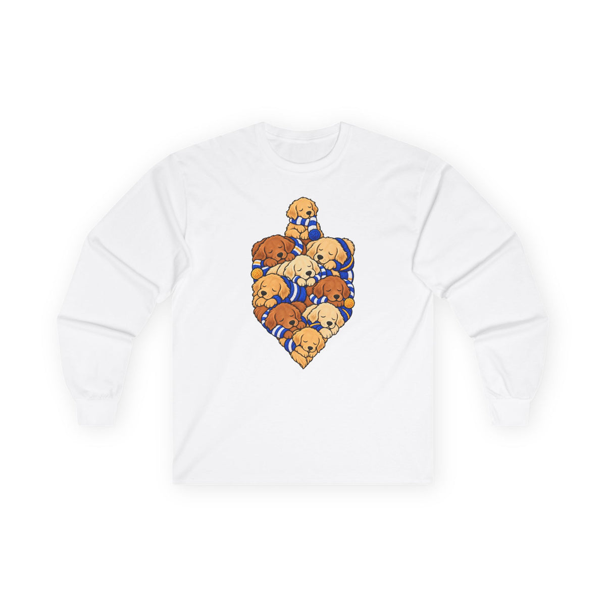 Golden Retriever Hanukkah Dreidel long sleeve tee in White