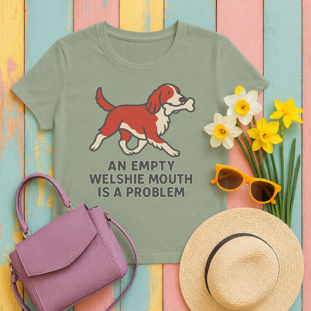 Welsh Springer Spaniel Empty Mouth Problem T-shirt in Sage