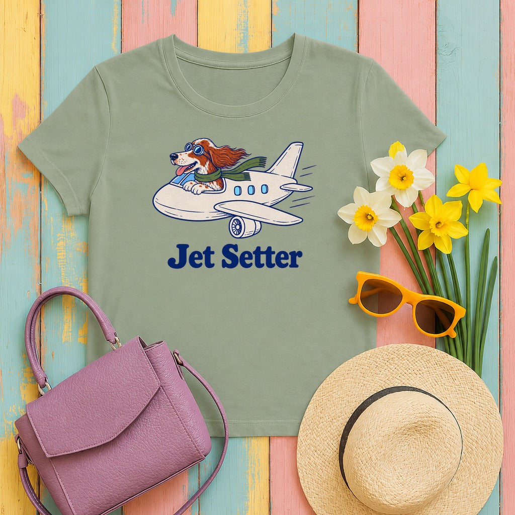 Irish Red and White Setter Jet Setter Tee in Sage