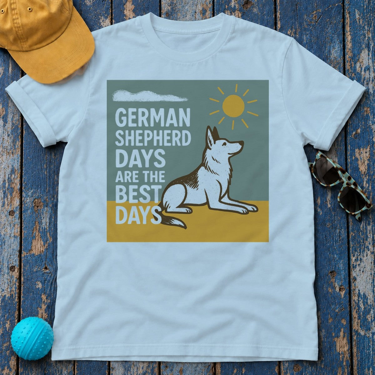 German Shepherd Days Premium Graphic T-Shirt in Light Blue