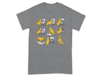 Golden retrievers painting and creating art in various humorous scenes.