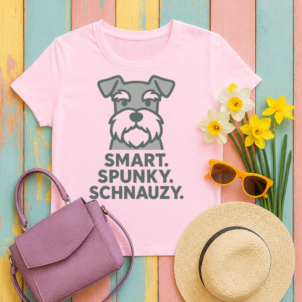 Smart. Spunky. Schnauzy. Schnauzer Monochrome T-Shirt in Light Pink