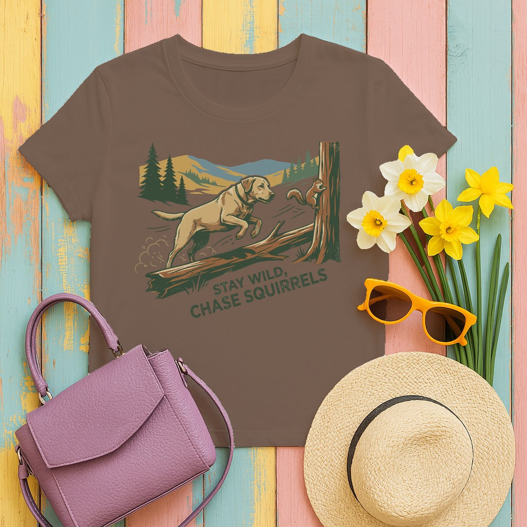 Stay Wild Lab and Squirrel T-Shirt in Espresso