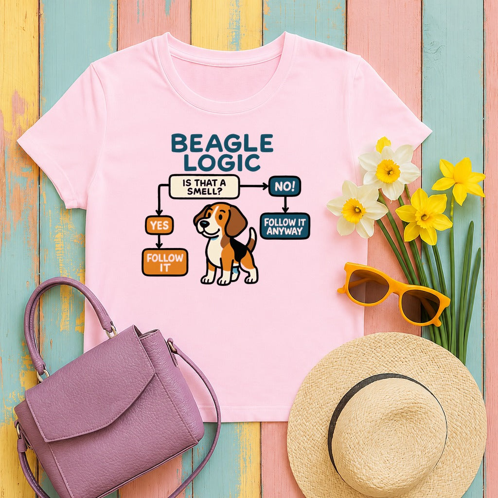 The Beagle Logic Flowchart T-Shirt in Light Pink