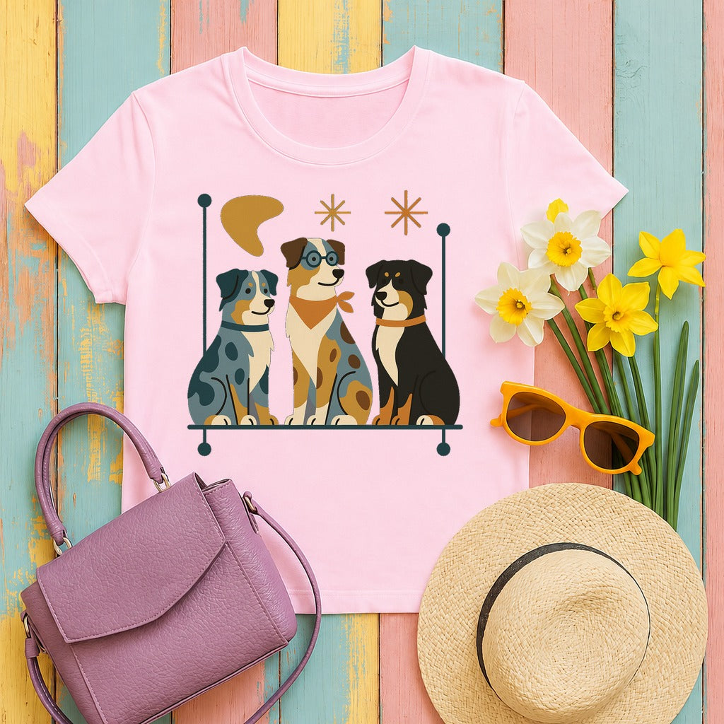 Retro Australian Shepherd T-Shirt in Light Pink
