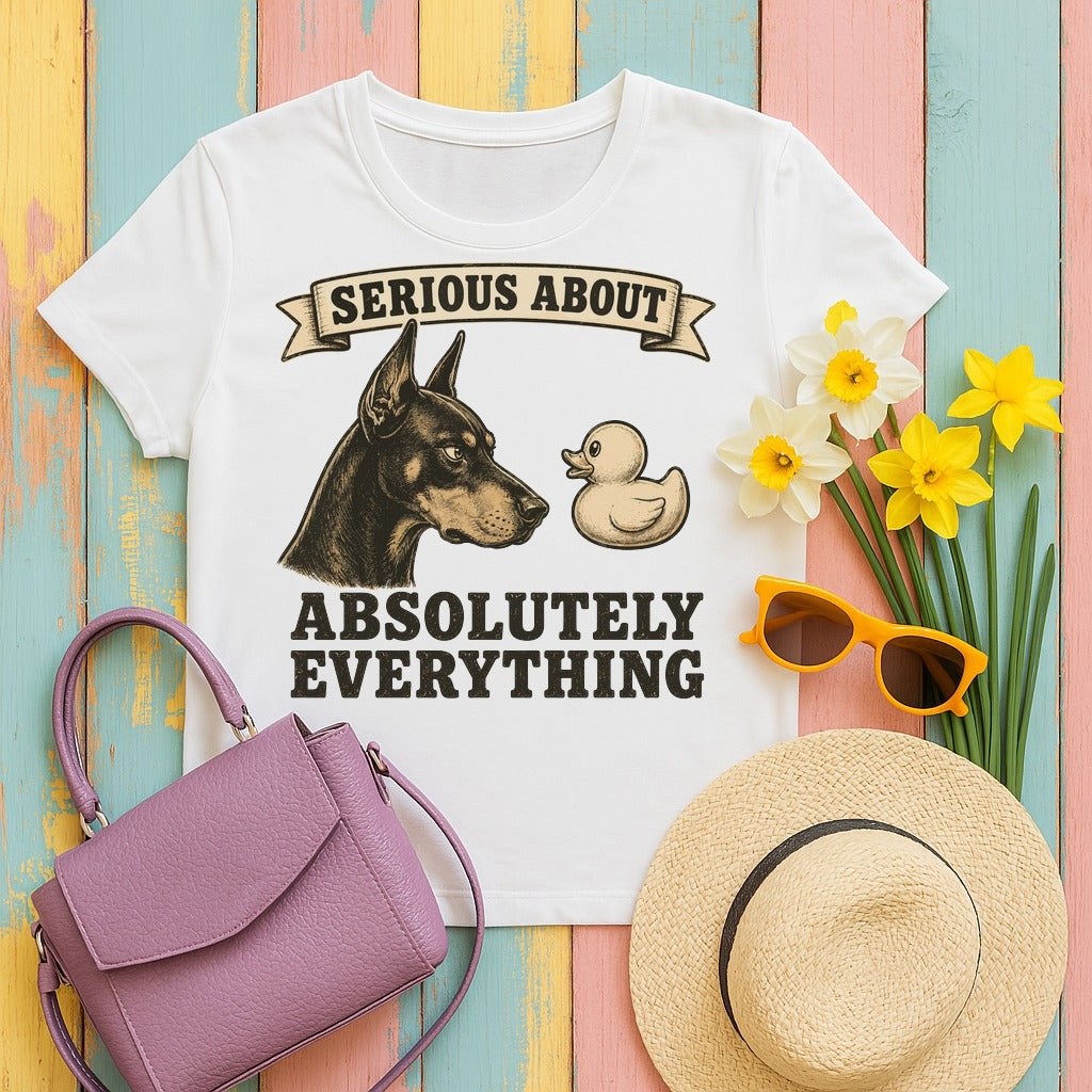 migbackfill serious-about-everything-doberman-t-shirt tee flat lay hero v8