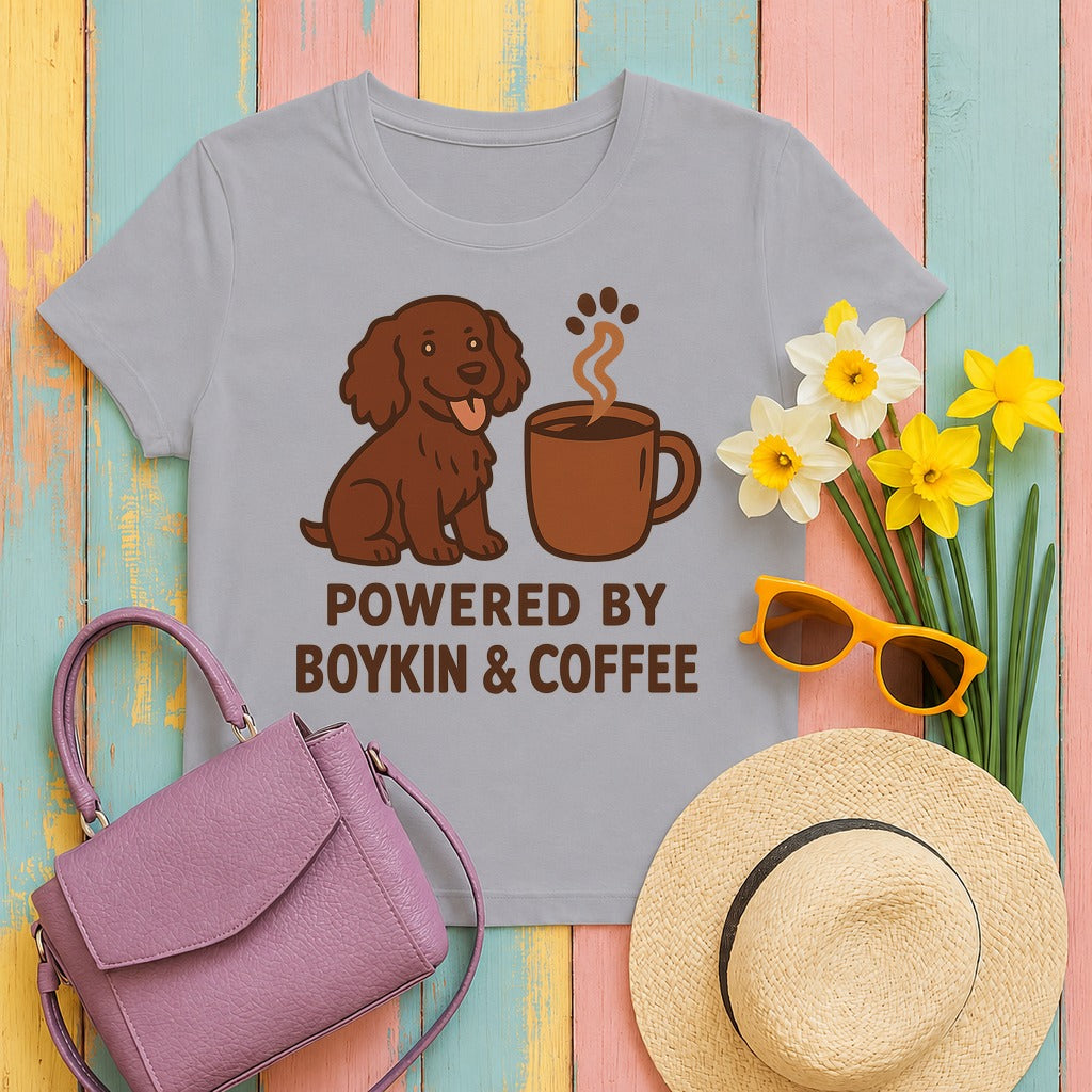 Boykin Spaniel Powered by Coffee T-shirt in Athletic Heather