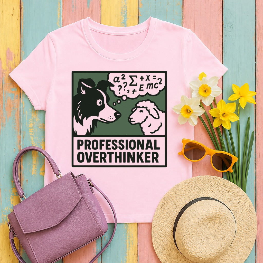 Professional Over Thinker Border Collie T-Shirt in Light Pink