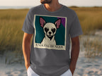 Grey t-shirt with a central graphic of a chihuahua's face and text "ENDLESS HUNGER".