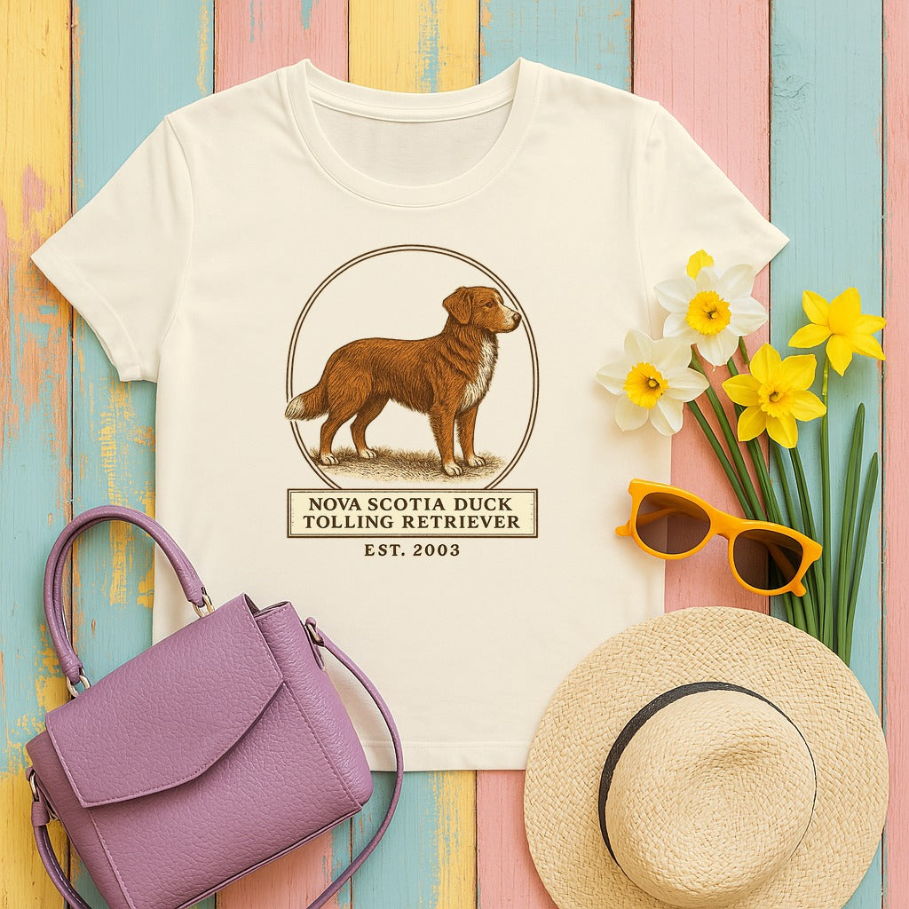 Nova Scotia Duck Tolling Retriever Est. 2003 T-shirt in Natural