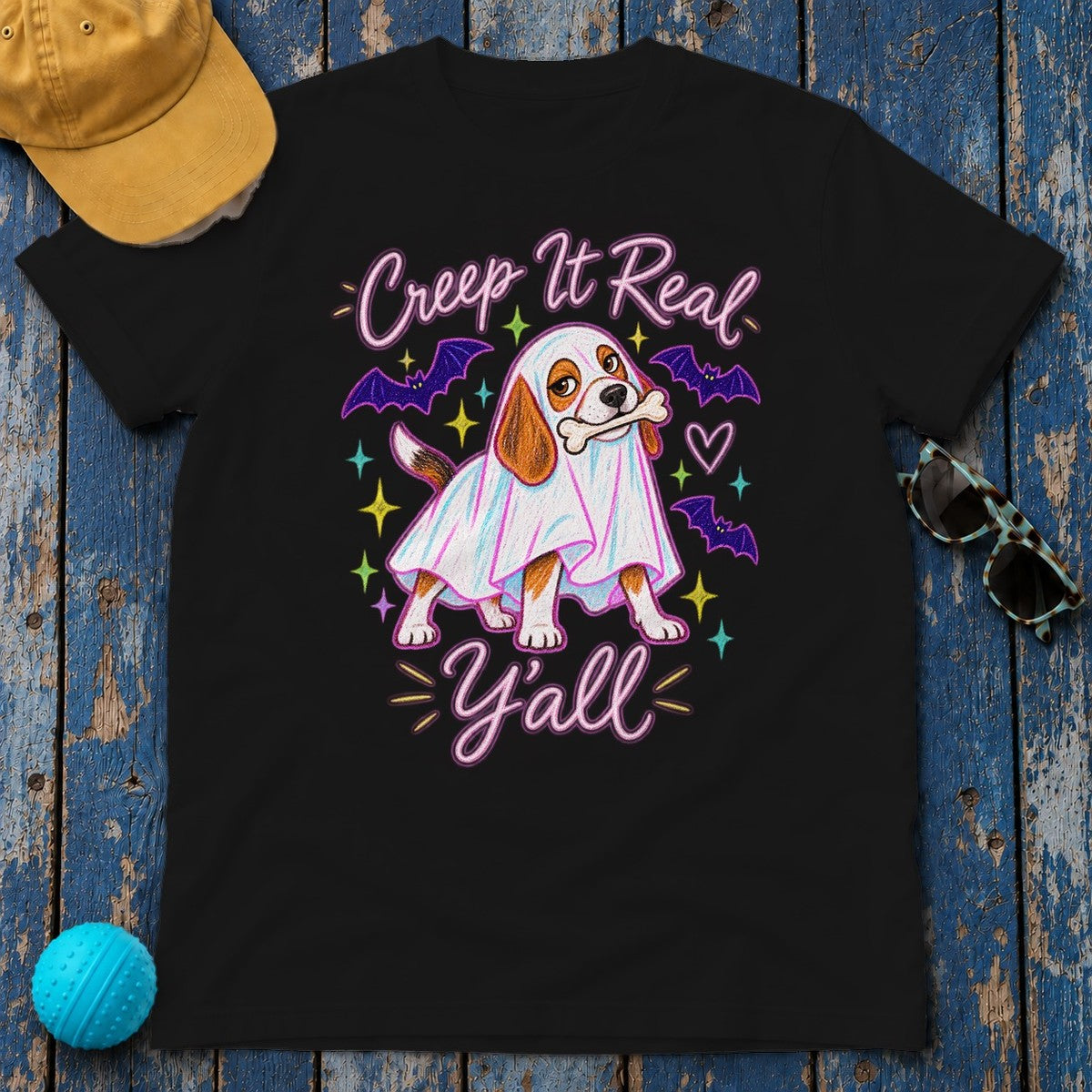 Beagle Creep It Real Halloween Ghost T-Shirt in Black