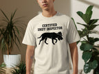 Cream t-shirt with black graphic of a dog wearing a hat and text "CERTIFIED SNIFF INSPECTOR".