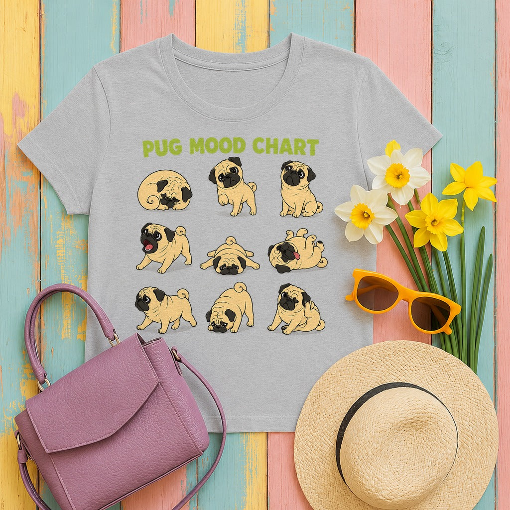 The Pug Mood Chart T-Shirt in Sport Grey