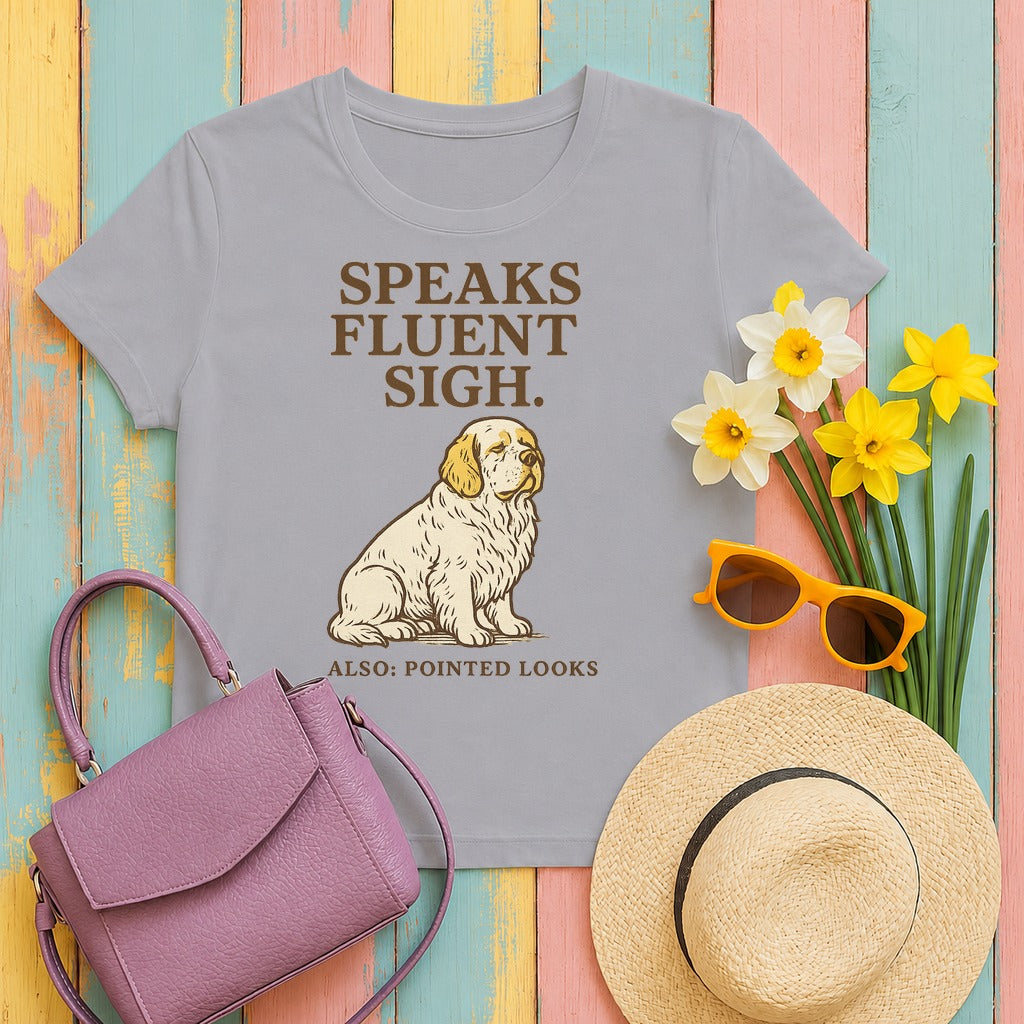 Clumber Speaks Fluent Sigh Tee in Athletic Heather
