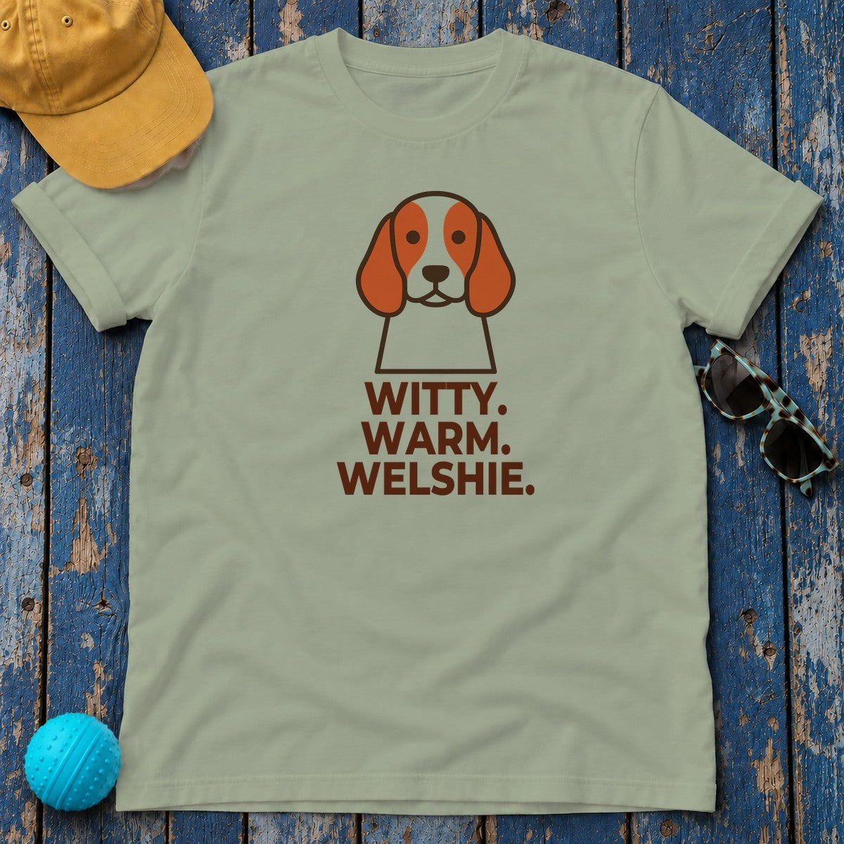 Witty. Warm. Welshie. Welsh Springer Spaniel T-Shirt in Sage