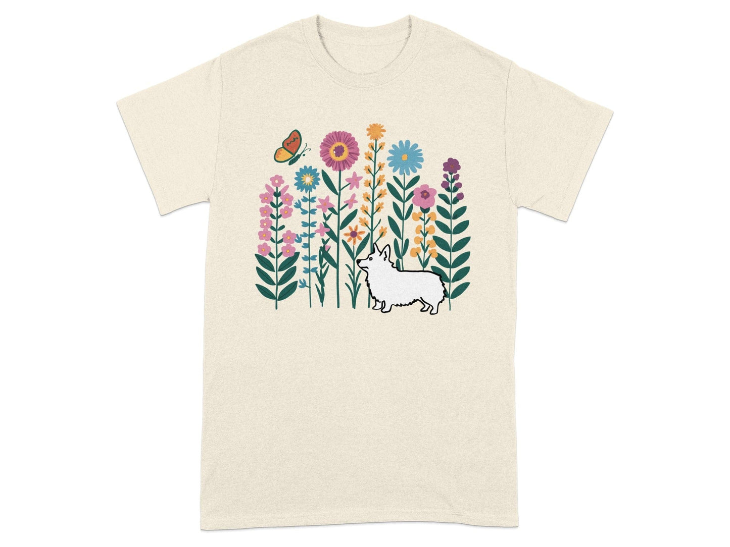 Colorful Corgi in Floral Garden T-shirt product type