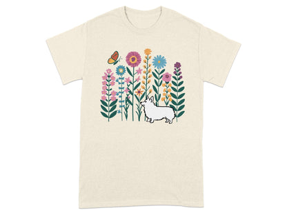 Colorful Corgi in Floral Garden T-shirt product type